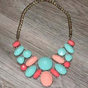 Charming Charlie Costume Jewelry Beaded Necklace Gold Turquoise Coral Colored